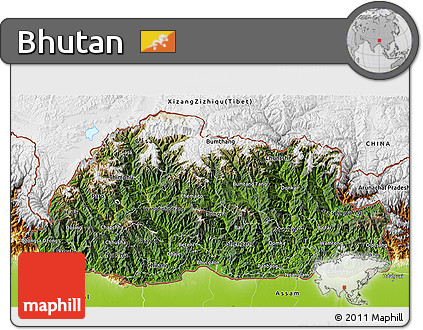 Satellite 3D Map of Bhutan, physical outside