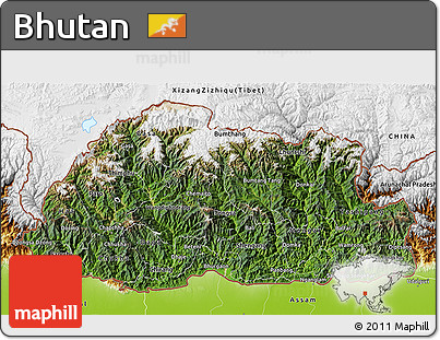 Satellite 3D Map of Bhutan, physical outside