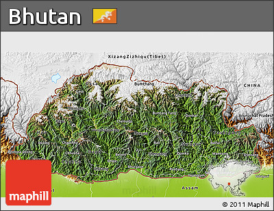 Satellite 3D Map of Bhutan, physical outside