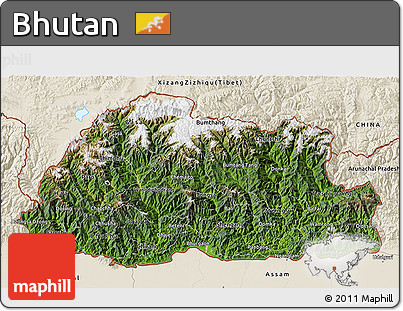Satellite 3D Map of Bhutan, shaded relief outside
