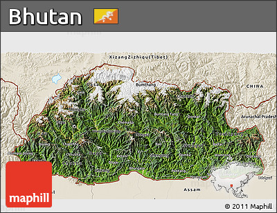 Satellite 3D Map of Bhutan, shaded relief outside