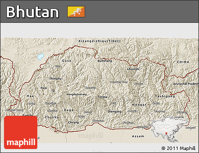 Shaded Relief 3D Map of Bhutan