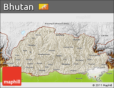 Shaded Relief 3D Map of Bhutan, physical outside