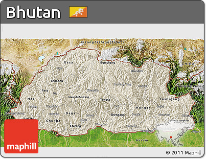 Shaded Relief 3D Map of Bhutan, satellite outside