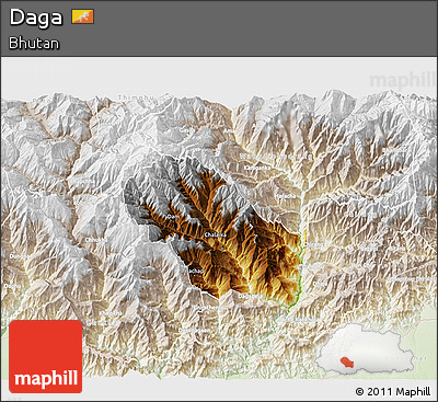 Physical 3D Map of Daga, lighten