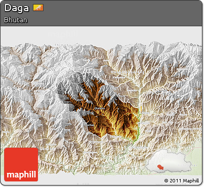 Physical 3D Map of Daga, lighten