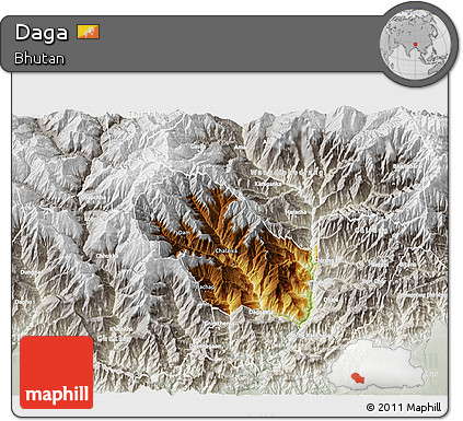 Physical 3D Map of Daga, lighten, semi-desaturated