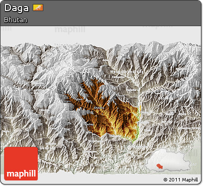 Physical 3D Map of Daga, lighten, semi-desaturated