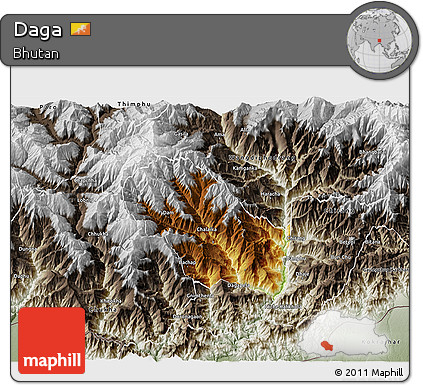 Physical 3D Map of Daga, semi-desaturated