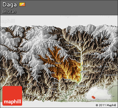 Physical 3D Map of Daga, semi-desaturated