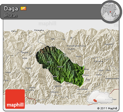 Satellite 3D Map of Daga, shaded relief outside