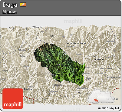 Satellite 3D Map of Daga, shaded relief outside