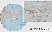 Gray Location Map of Daga, within the entire country, hill shading