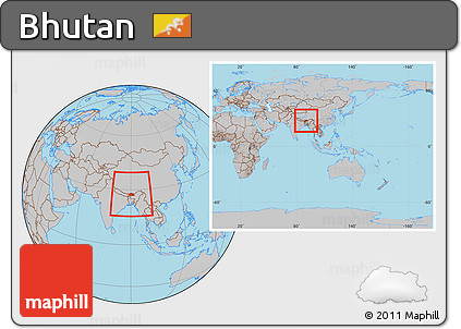 Gray Location Map of Bhutan, within the entire continent