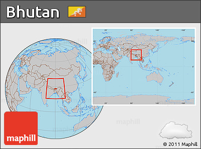 Gray Location Map of Bhutan, within the entire continent