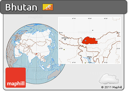 Gray Location Map of Bhutan, highlighted continent, hill shading