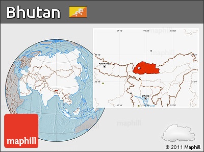 Gray Location Map of Bhutan, highlighted continent, hill shading