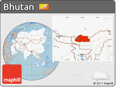 Gray Location Map of Bhutan, highlighted continent, hill shading