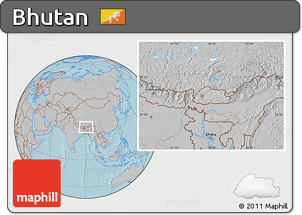 Gray Location Map of Bhutan, hill shading outside