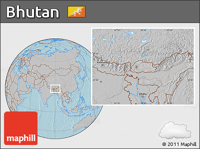 Gray Location Map of Bhutan, hill shading outside