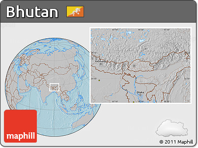 Gray Location Map of Bhutan, hill shading outside
