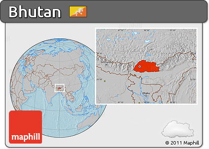 Gray Location Map of Bhutan, hill shading