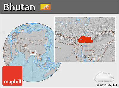 Gray Location Map of Bhutan, hill shading