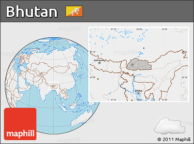 Gray Location Map of Bhutan, lighten, land only