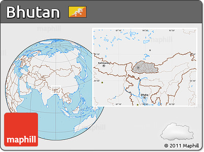 Gray Location Map of Bhutan, lighten, land only