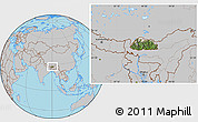 Satellite Location Map of Bhutan, gray outside