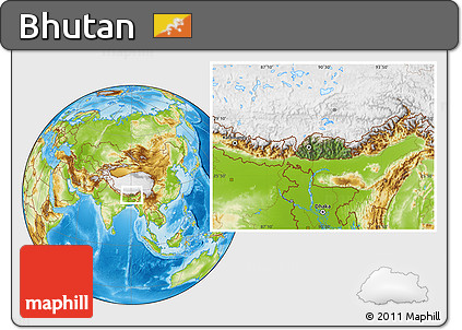 Satellite Location Map of Bhutan, physical outside