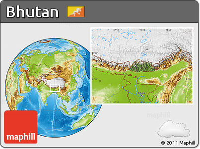 Satellite Location Map of Bhutan, physical outside