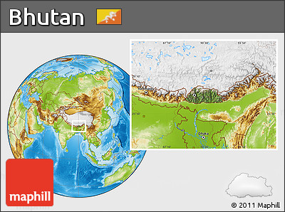 Satellite Location Map of Bhutan, physical outside