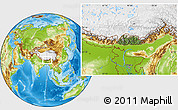 Satellite Location Map of Bhutan, physical outside