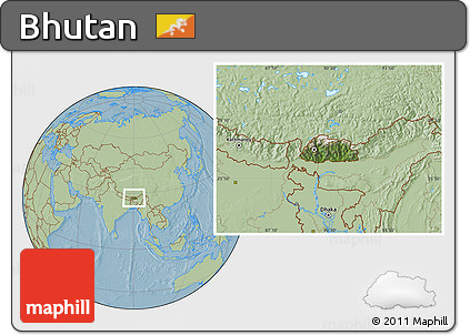 Satellite Location Map of Bhutan, savanna style outside, hill shading