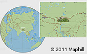 Satellite Location Map of Bhutan, savanna style outside