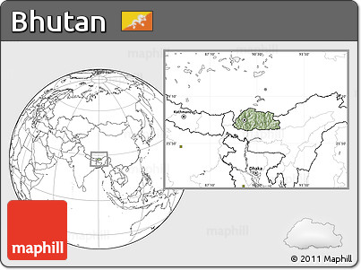 Savanna Style Location Map of Bhutan, blank outside, hill shading inside