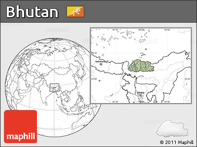 Savanna Style Location Map of Bhutan, blank outside, hill shading inside