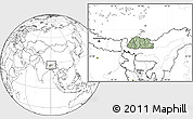 Savanna Style Location Map of Bhutan, blank outside, hill shading inside