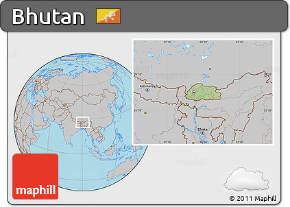 Savanna Style Location Map of Bhutan, gray outside