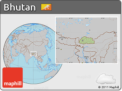Savanna Style Location Map of Bhutan, gray outside