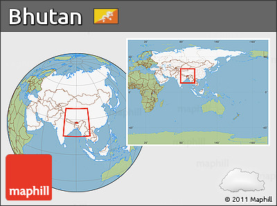 Savanna Style Location Map of Bhutan, highlighted continent, within the entire continent