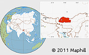 Savanna Style Location Map of Bhutan, highlighted continent