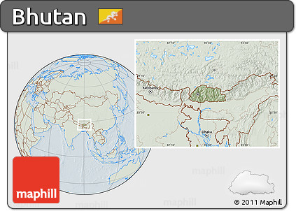 Savanna Style Location Map of Bhutan, lighten, hill shading
