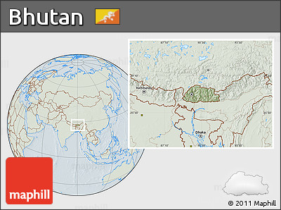 Savanna Style Location Map of Bhutan, lighten, hill shading