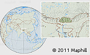 Savanna Style Location Map of Bhutan, lighten, hill shading