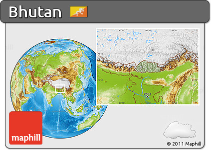 Savanna Style Location Map of Bhutan, physical outside, hill shading