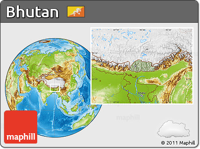 Savanna Style Location Map of Bhutan, physical outside, hill shading