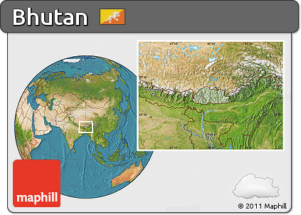 Savanna Style Location Map of Bhutan, satellite outside, hill shading