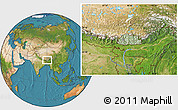 Savanna Style Location Map of Bhutan, satellite outside, hill shading